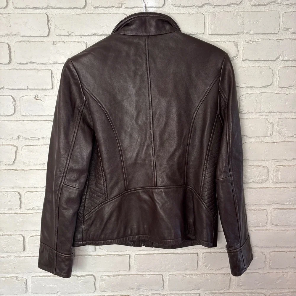 Portrait Vintage Chocolate Brown Leather Jacket Women's Size Medium Petite